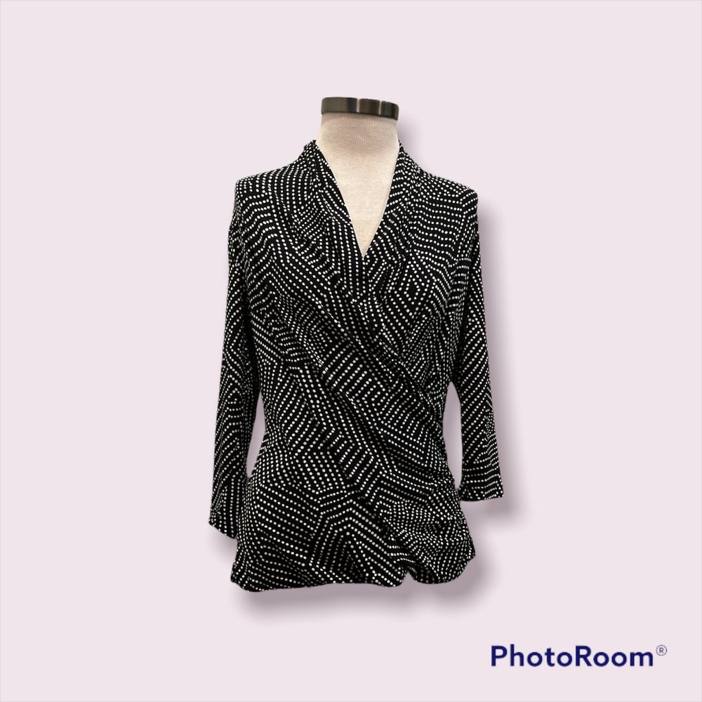 Chaus New York Wrap-Front Polka-Dot Top - Size M